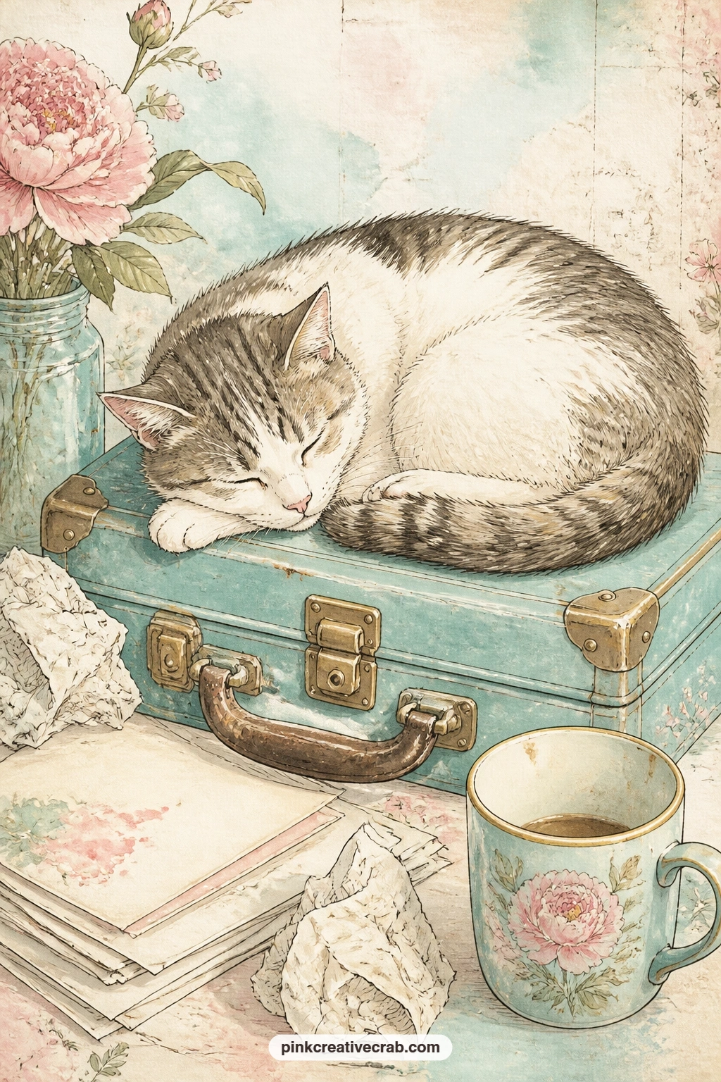 Cat Asleep On A Typewriter Case printable page — This one is for the cat lover in a gift journal, the friend who always has a small shadow curled up wherever