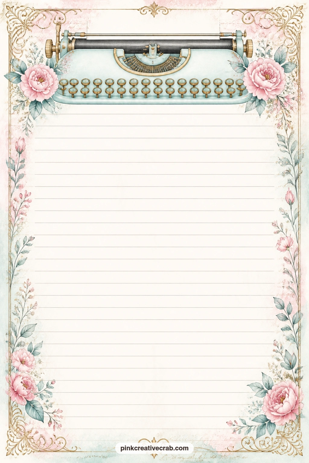 Typewriter Carriage Lined Page printable page — Good for a running log of drafts finished, a list of titles still to try, or one line copied from a book that