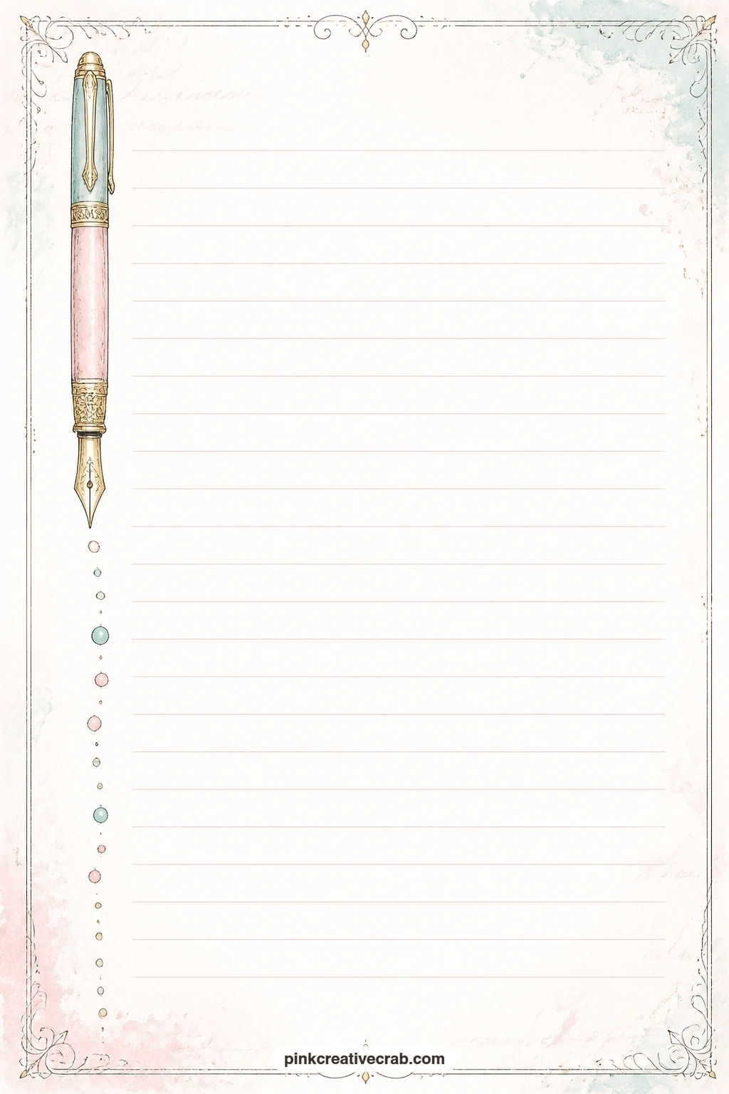 Fountain Pen Side Border Lined Page printable page — Use it for a letter to your future self, a short list of words you have been meaning to use, or a page of