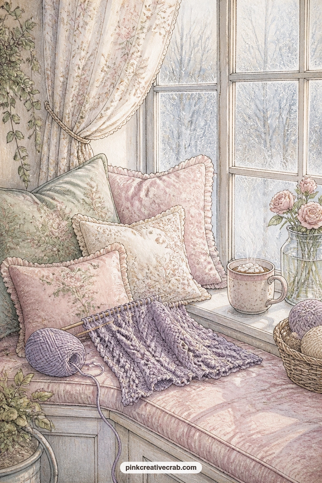 Window Seat With Cocoa printable page — This one is for the reader who journals best curled up herself; give her a page that shows exactly that kind of rest