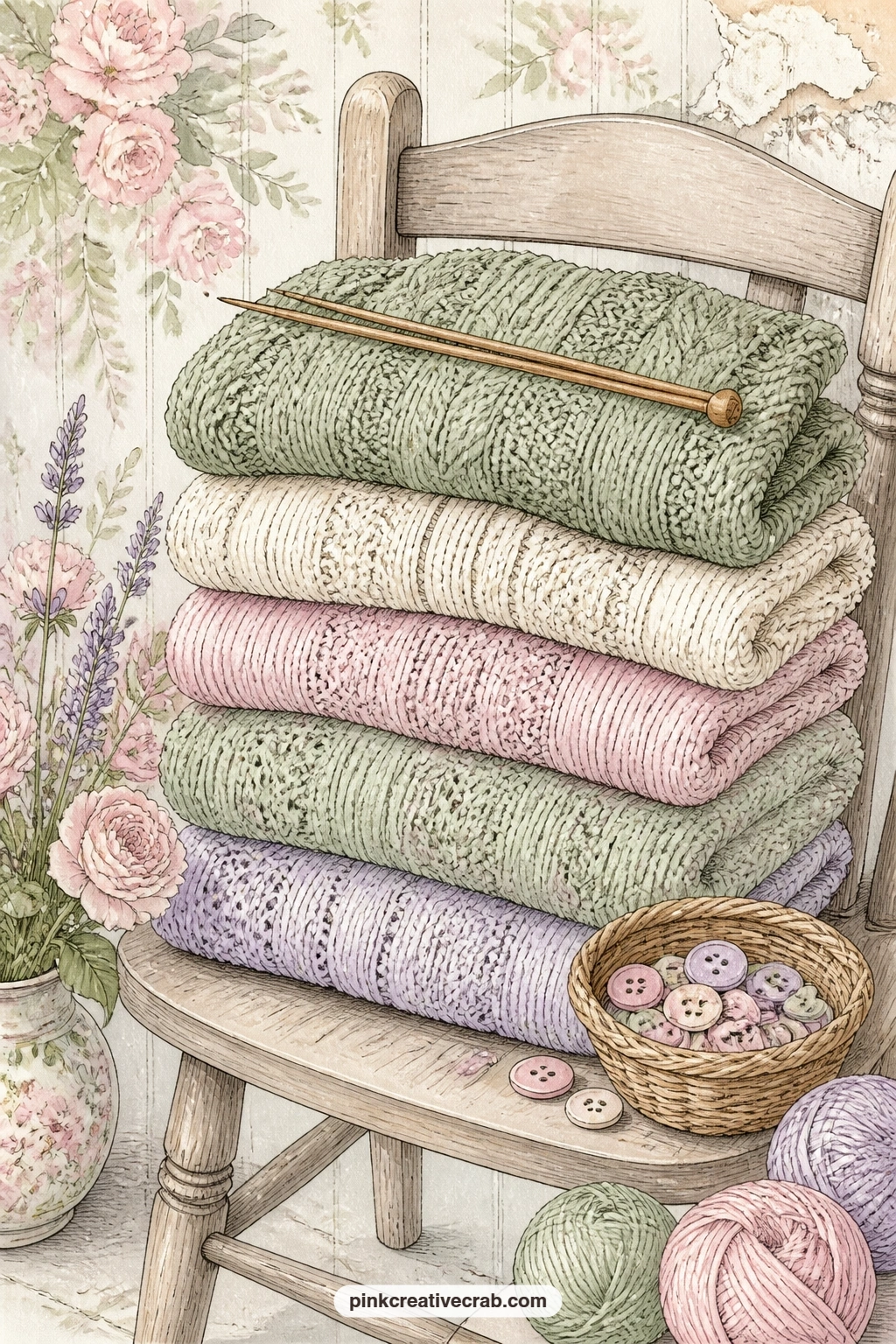 Stack Of Knitted Sweaters printable page — Write a short list of who each sweater in the stack might be for, or leave the page blank and simply glue it in as a