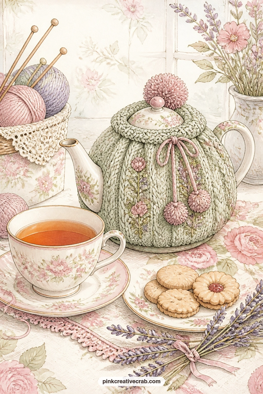 Teapot With A Knitted Cozy printable page — What question suits a teapot page best. Knitting junk journal