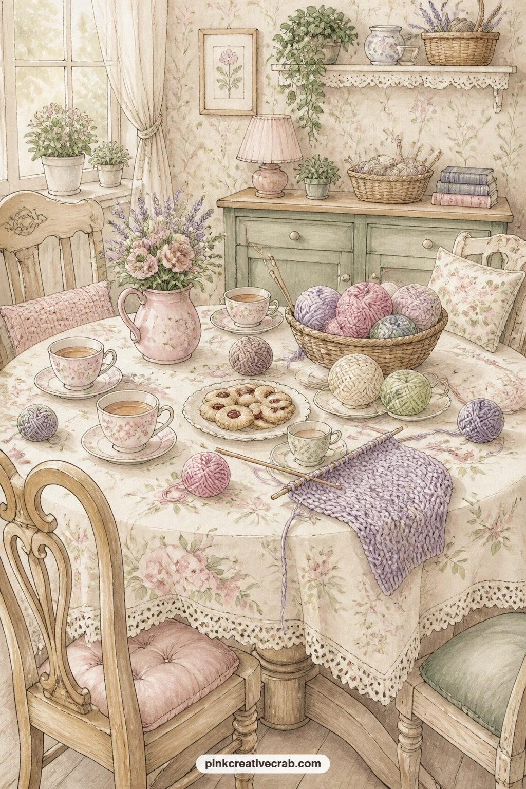 Knitting Circle Table printable page — This page suits a group gift journal best, one copy for each friend in a knitting circle, each adding her own notes