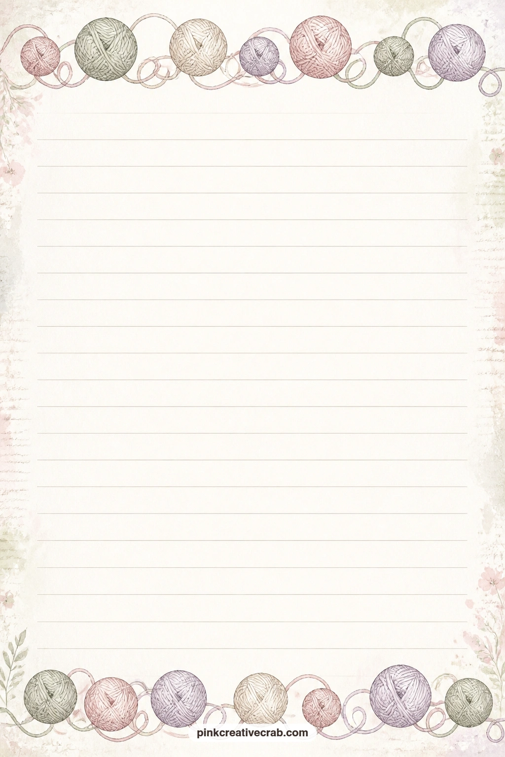 Yarn Ball Border Lined Page printable page — Small yarn balls trail along the border of this page, leaving the ruled lines free for a gift list, a note about a