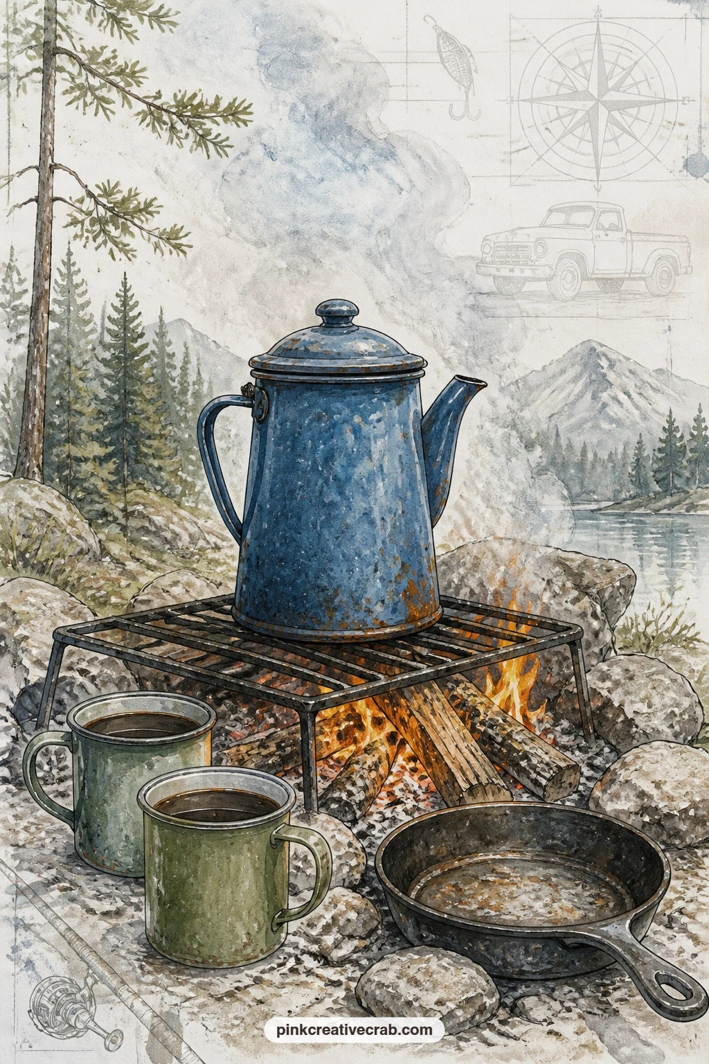 Campfire Coffee Pot printable page — What would he write on this one: the trail he hiked, the fish he almost caught, or just how the coffee tasted at five in