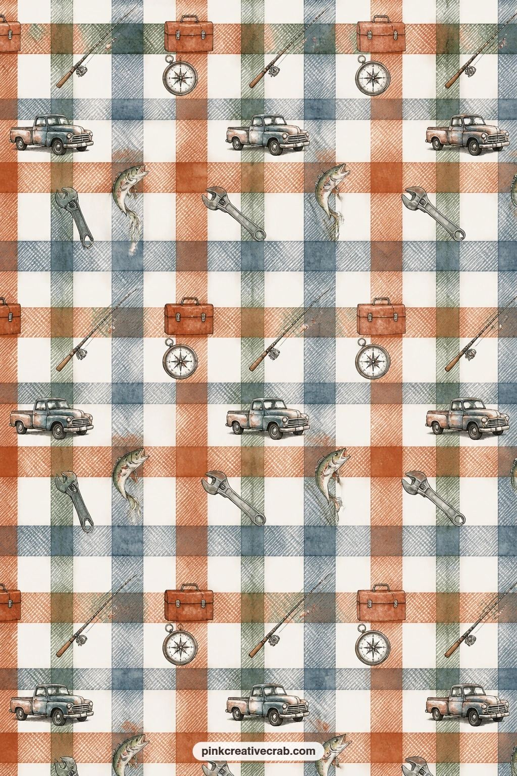 Buffalo Plaid Flannel Background printable page — A classic buffalo plaid check fills the page corner to corner. Masculine junk journal