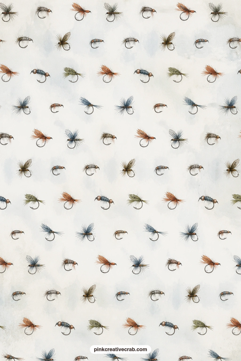 Fishing Flies And Hooks Background printable page — Tiny fishing flies and hooks scatter in a loose repeat across the whole sheet. Masculine junk journal