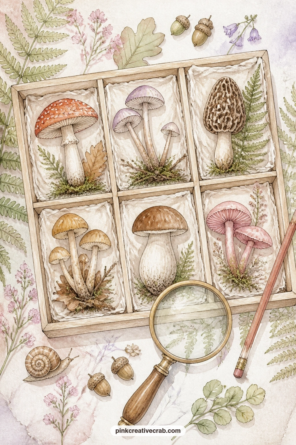 Botanical Mushroom Tray printable page — Label this one properly before it goes in the journal: a date, the place the mushrooms were spotted, or a made-up