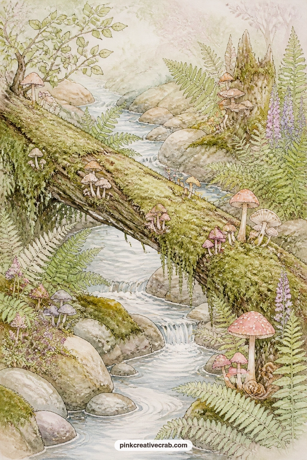 Mossy Log Bridge printable page — Cut a narrow window into the thickest part of this page before gluing it down, so a strip of patterned paper or a small photo