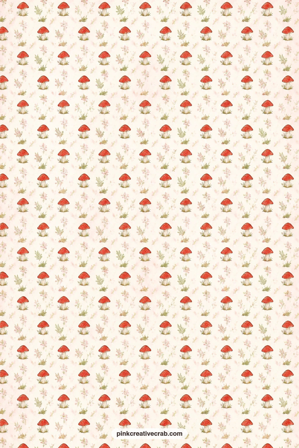 Tiny Red Spotted Toadstools Pattern printable page — Slip this one under a photo of a woodland walk, line the inside of a pocket page with it, or wrap it