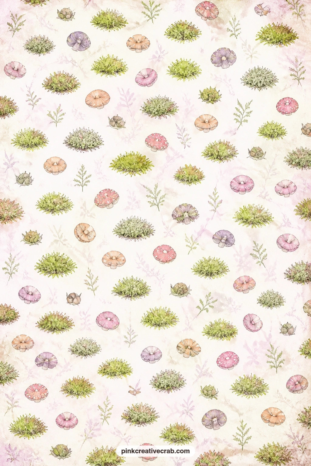 Moss And Mushroom Cap Scatter Background printable page — Pair this scatter with the fly agaric woodland floor scene from earlier in this set, or use it alone
