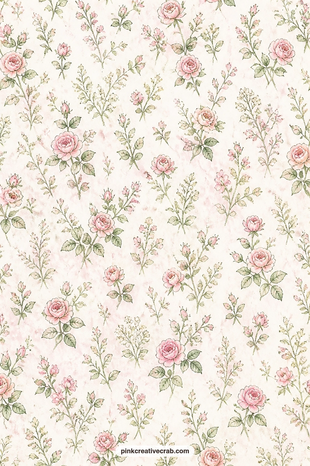 English Rose Hedgerow Pattern printable page — Scatter this paper of tiny English roses and hedgerow sprigs behind photographs from garden visits, cut it down