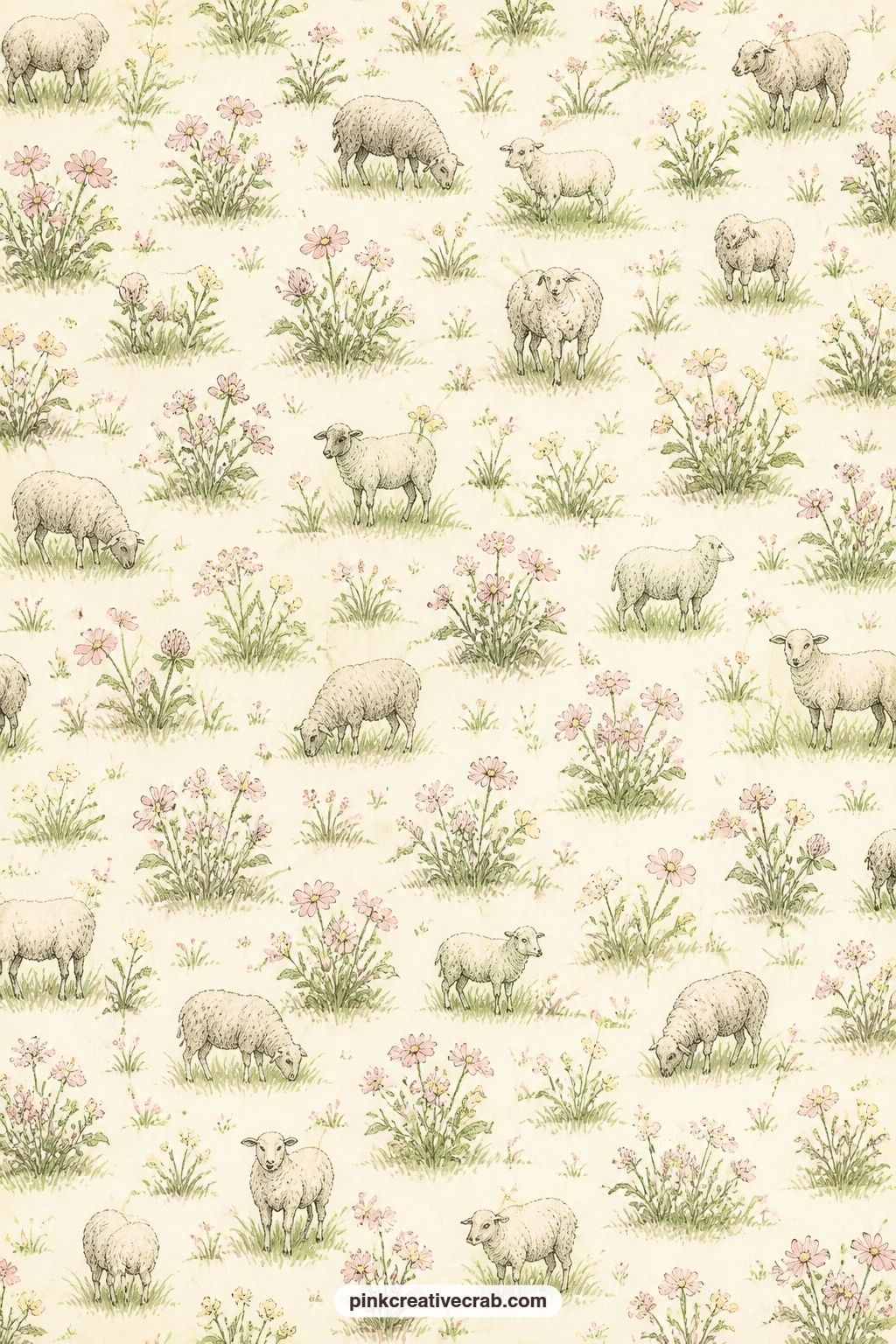 Sheep Meadow Pattern printable page — Use this meadow paper under a farm photograph, as the lining for a seed packet pocket, or as the base layer under the