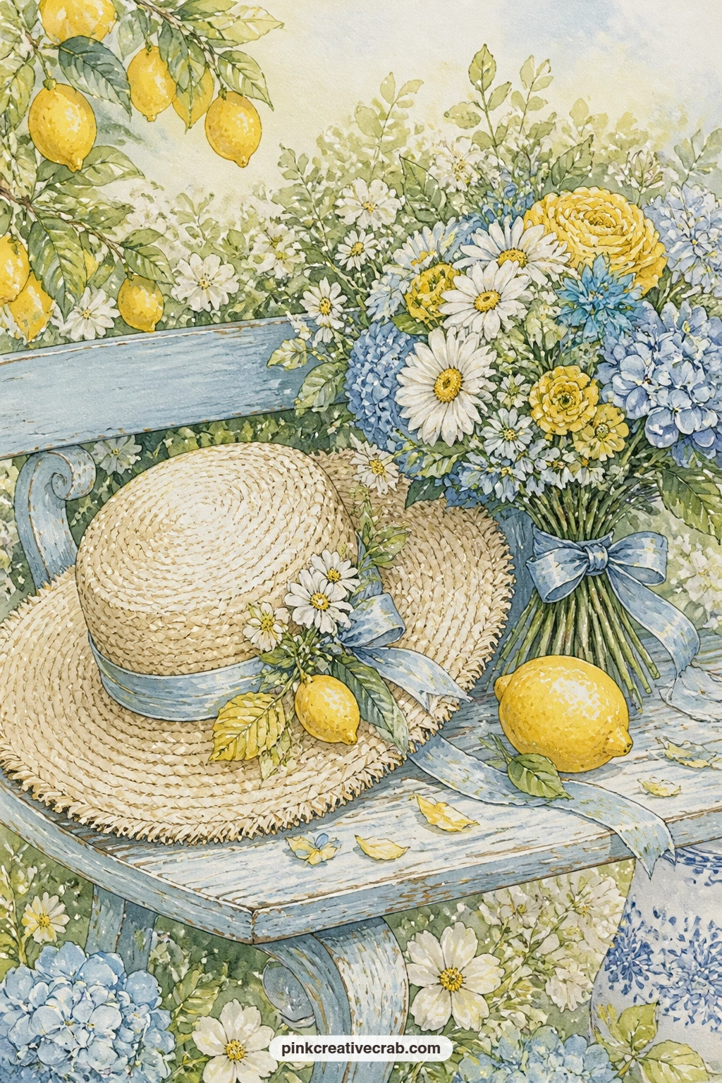 Straw Hat And Garden Bouquet printable page — This one suits the reader who gardens, so hand it to her in a gift journal along with a packet of real seeds