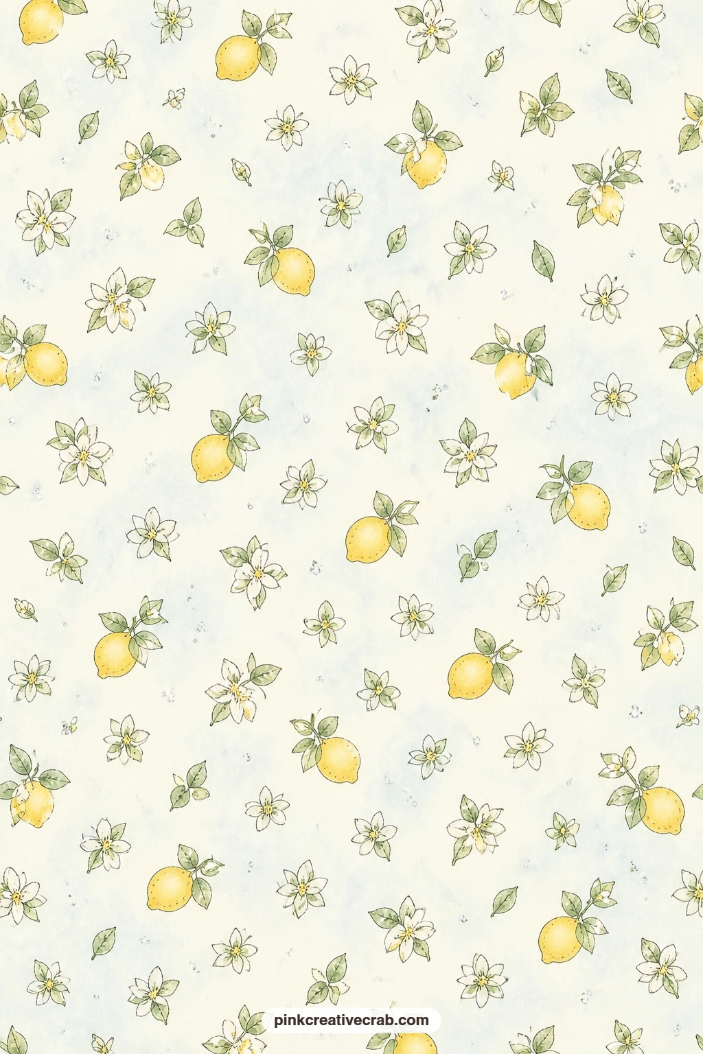 Tiny Lemons And Blossoms Pattern printable page — This soft all-over pattern works well tucked behind a photo of a garden afternoon, cut into a pocket for