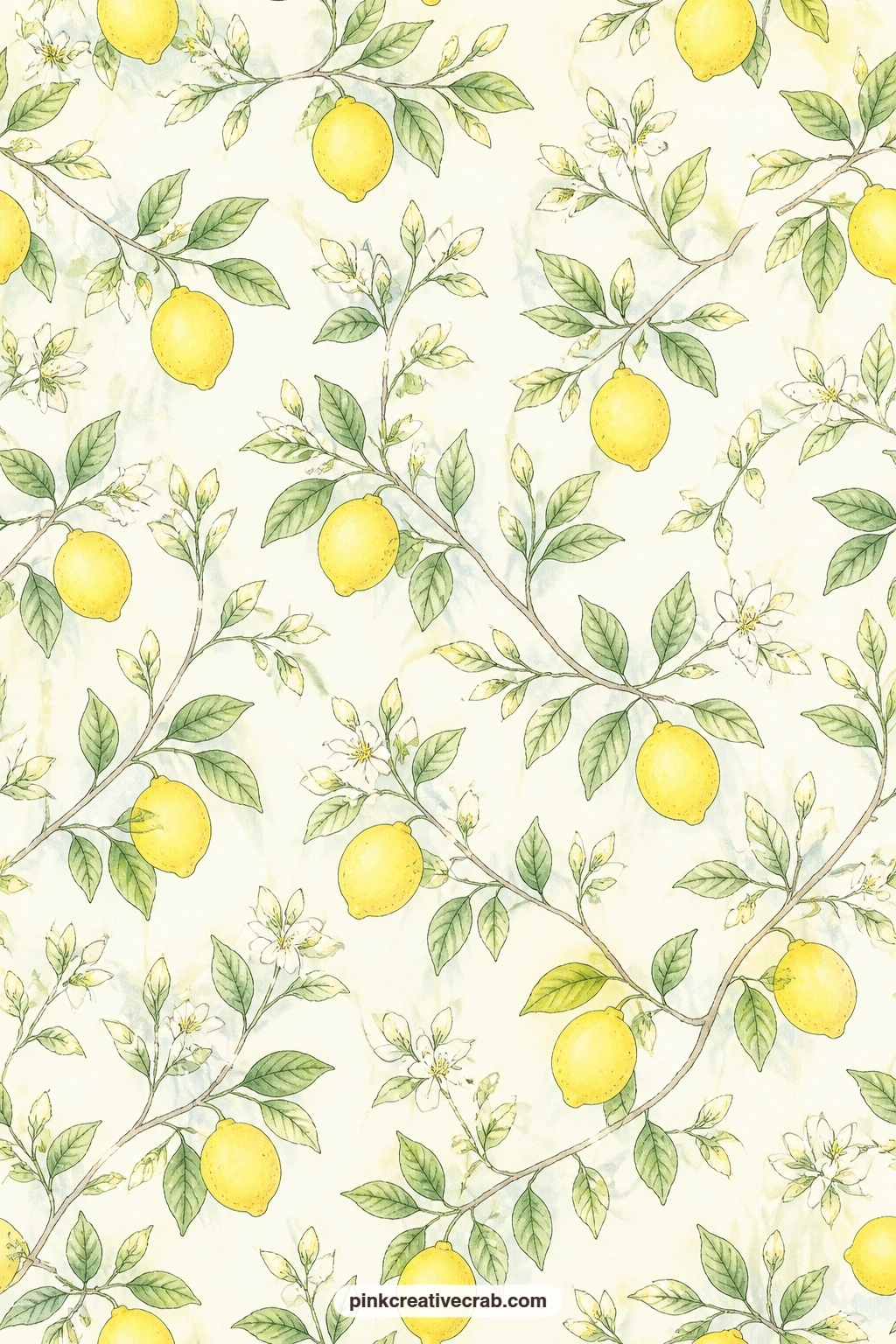 Lemon Branches On Cream printable page — Soft and quiet enough for a mantel photo mat, a plain pocket lining or the inside front cover, this cream paper lets