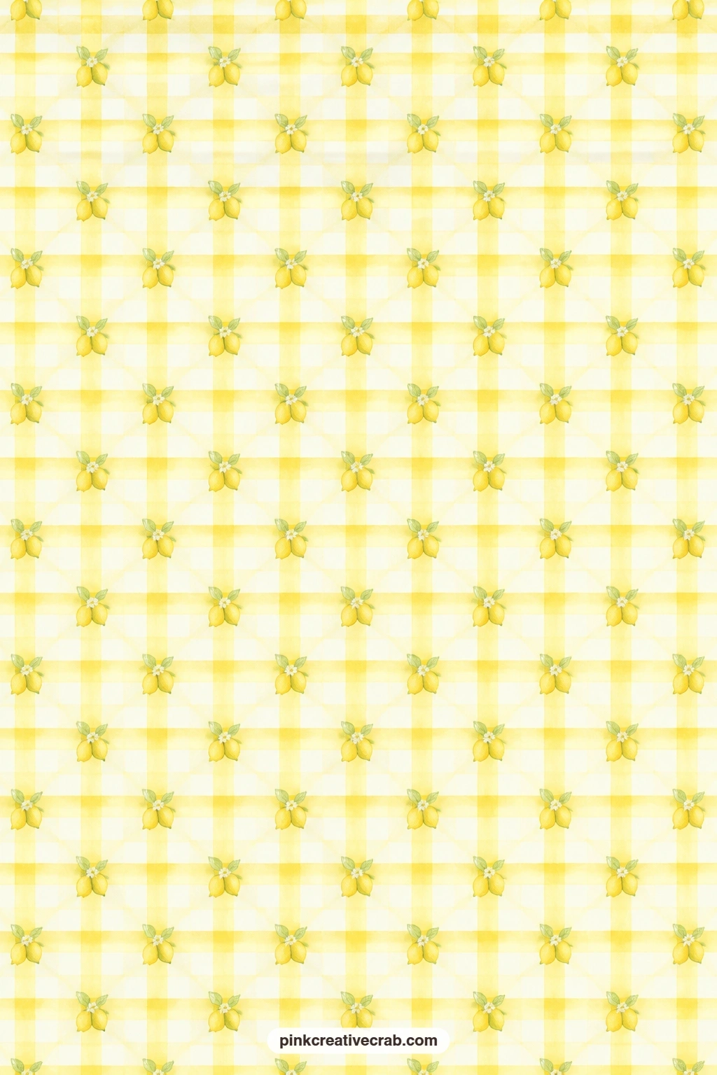 Yellow Gingham With Tiny Lemons printable page — This cheerful gingham suits a picnic photo backing, a pocket for napkins and tickets, or a full cover wrap