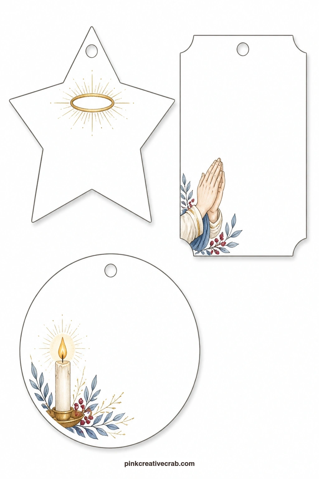 Halo And Candle Tags printable page — Finish wrapping a gift for a godparent or confirmation sponsor with the star-shaped tag carrying a golden halo, write a