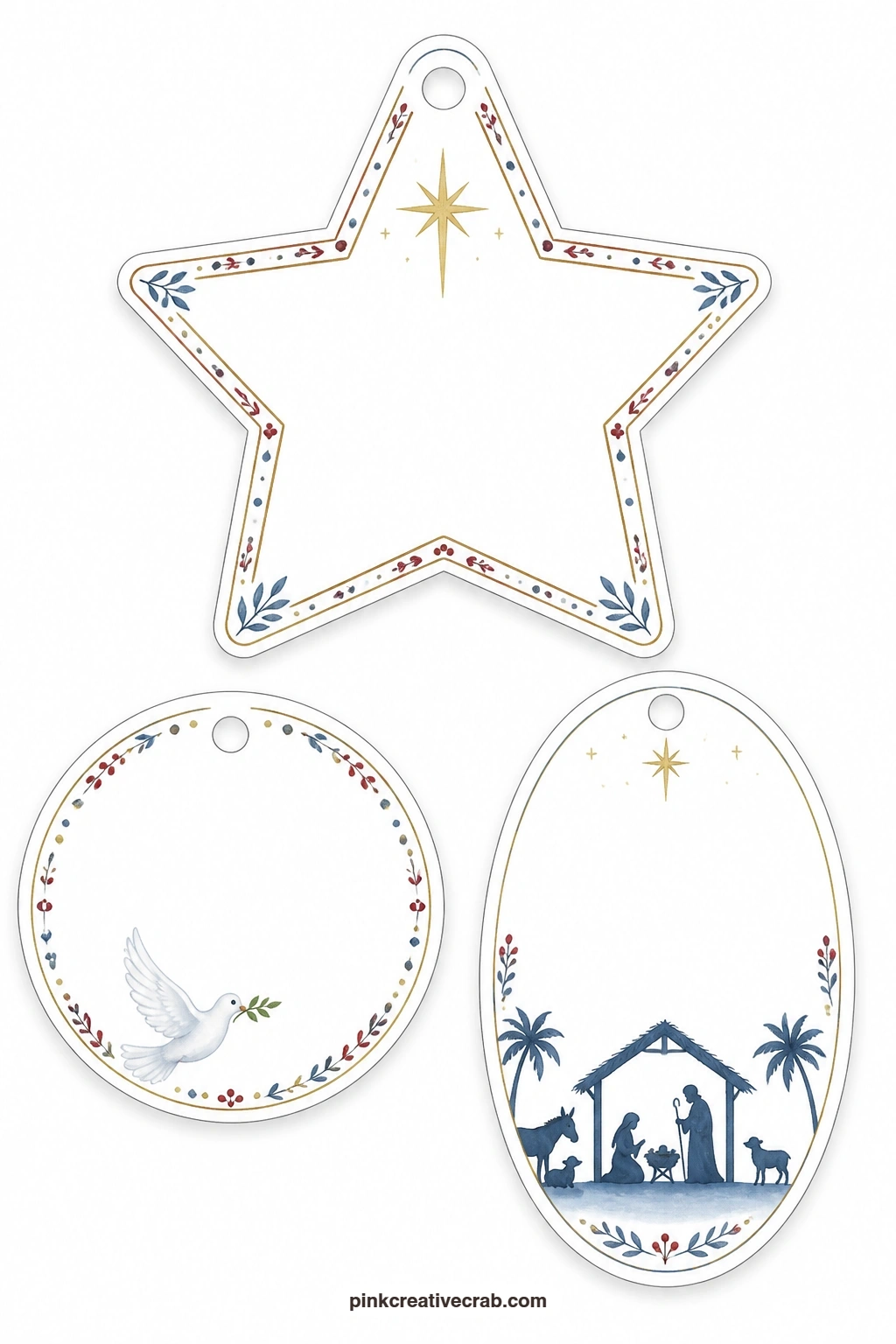 Shining Star And Silhouette Tags printable page — Three shapes carry the story toward its quiet center here: a star tag with a single shining star, a round tag