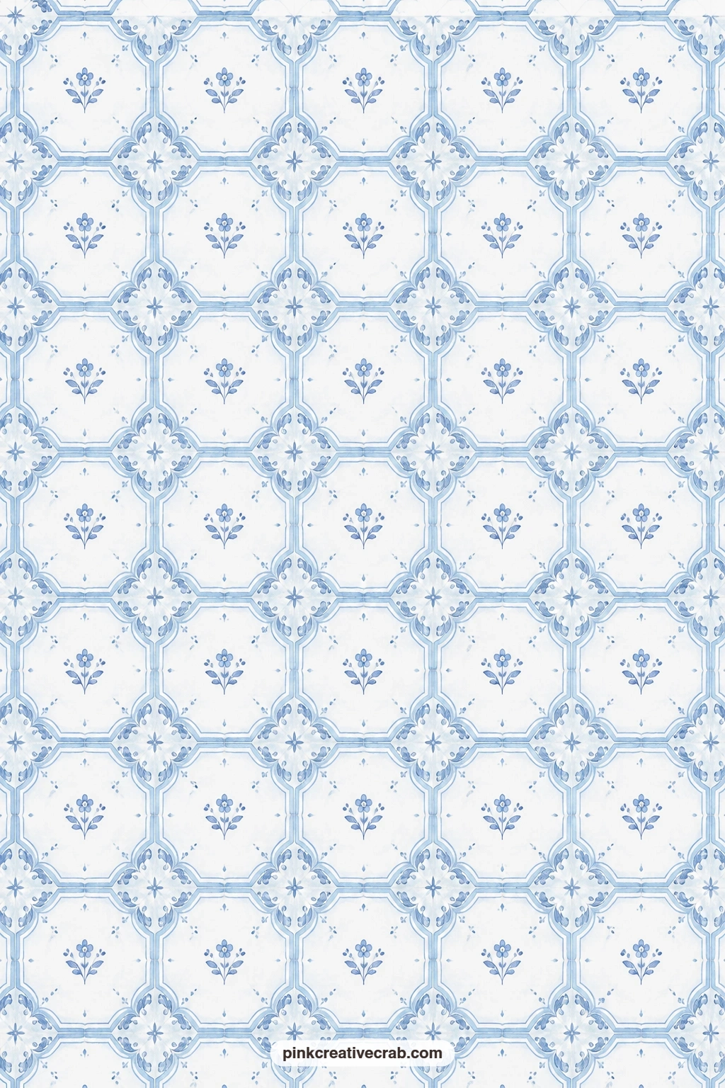 Delft Flower Tile Paper printable page — This delft tile print makes a strong card mat behind a sticker or a small cut paper diorama, the tiny blue flower