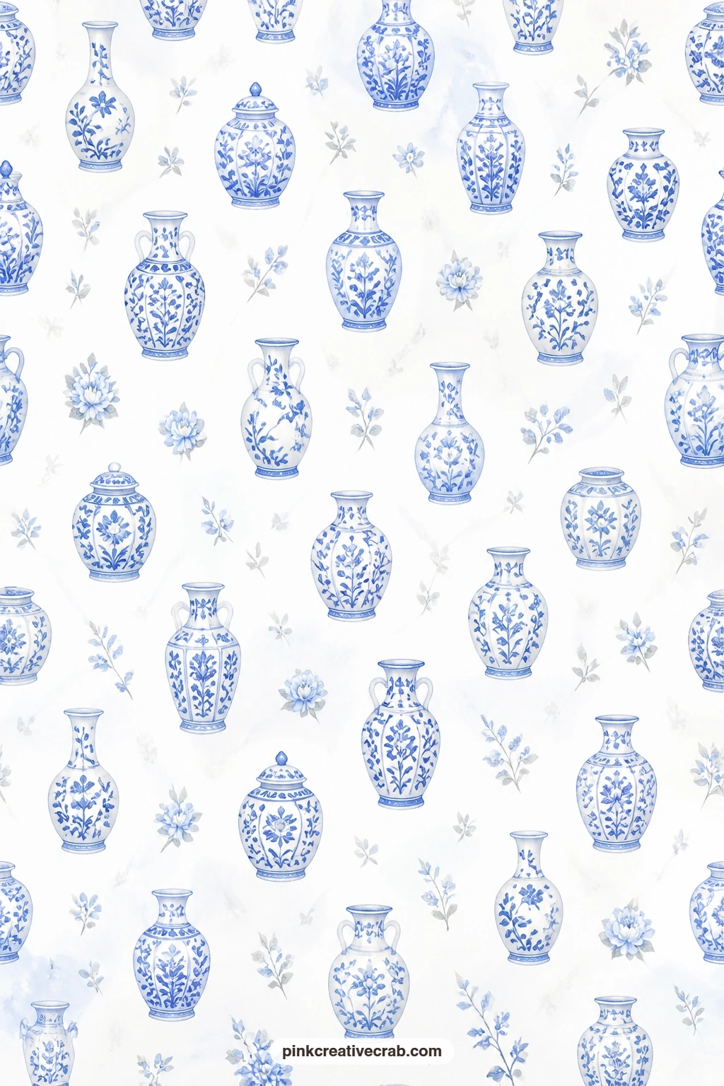 Chinoiserie Vase Paper printable page — Scattered blue and white vases dress up a pocket lining nicely, especially tucked behind a ribbon tie or a small tag.