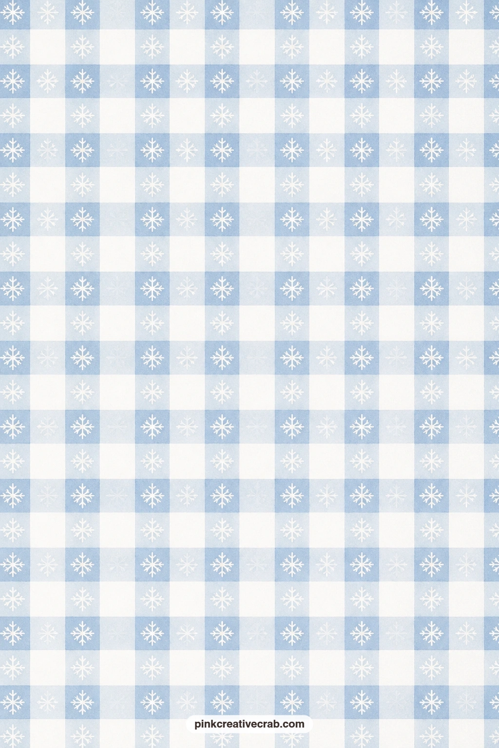 Snowflake Gingham Paper printable page — Small white snowflakes sit over a blue gingham ground here, giving a wrapping paper option that still feels playful