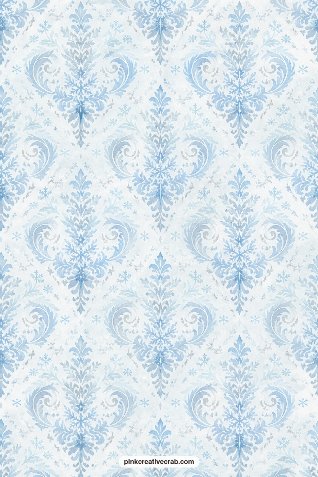 Icy Damask Swirl Paper printable page — This frost swirl damask gives a formal background for a card front, especially one finished with a ribbon or a wax seal