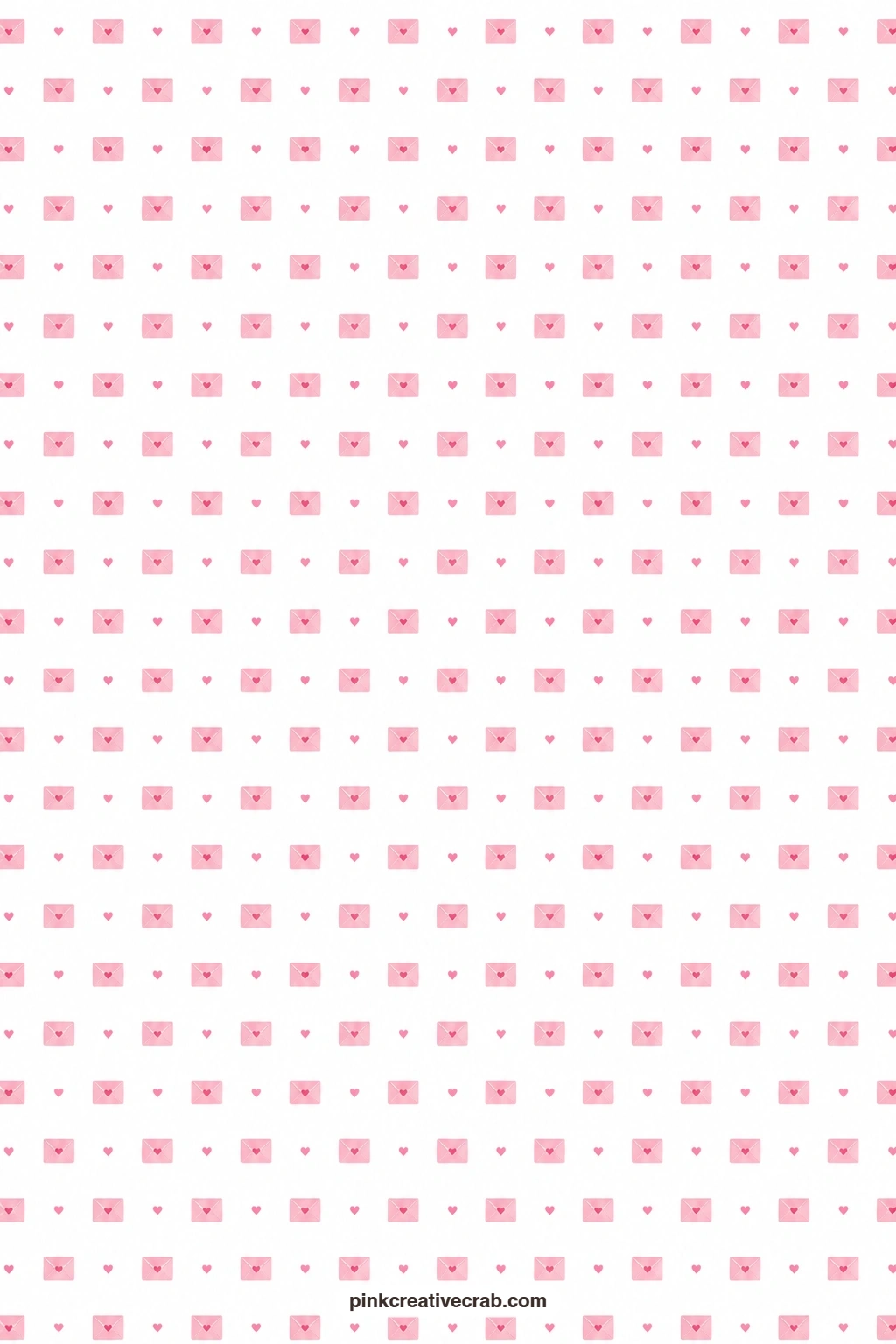 Tiny Envelope Love Notes Paper printable page — Tiny pink envelopes and little hearts repeat as small icons on white, a neat choice for lining a card making
