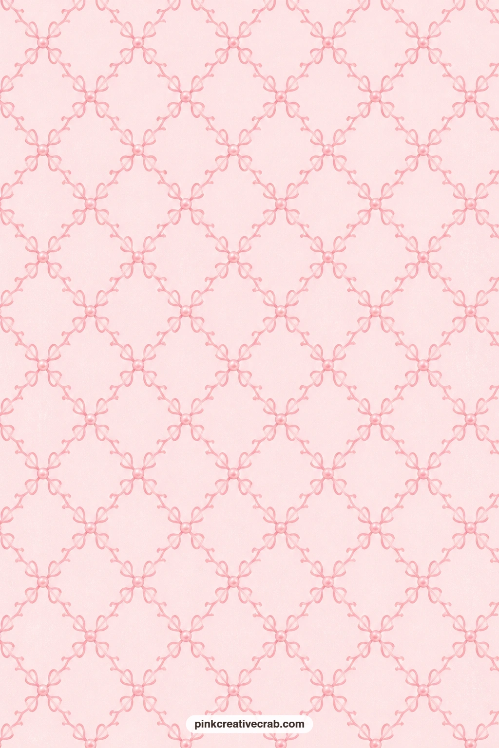 Pink Pearl Lattice Paper printable page — Small pink pearls and ribbon loops cross in a lattice over a blush ground, pretty as a folio cover for keepsake