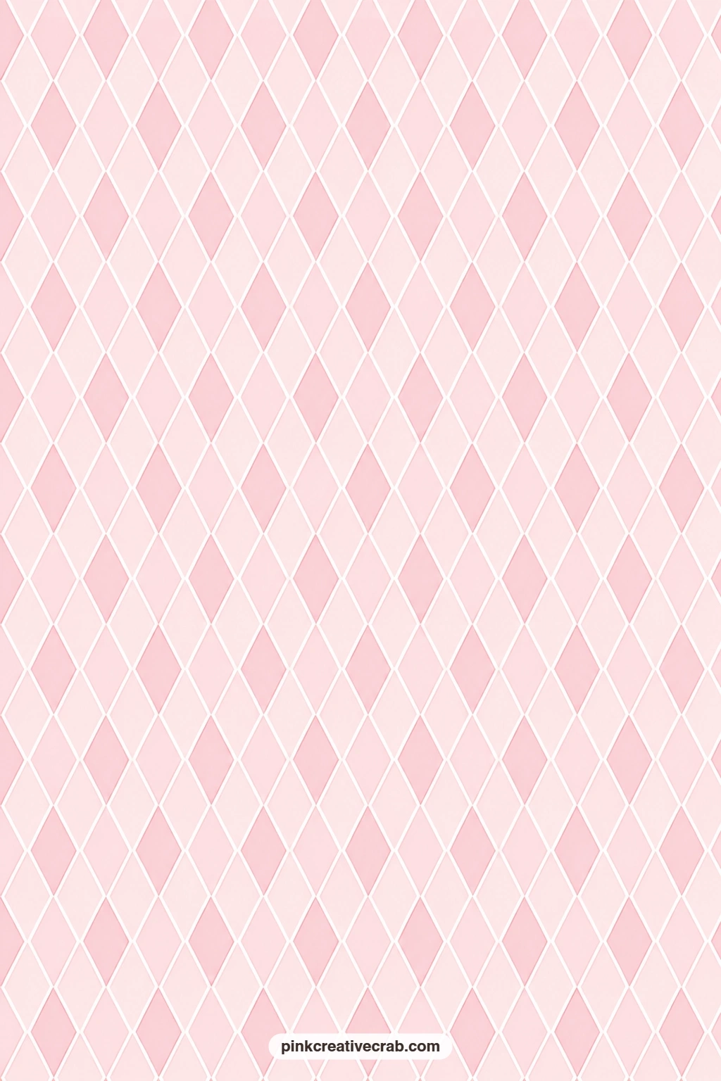 Pink Harlequin Diamond Paper printable page — Pink diamonds with white outlines tile into a harlequin grid, a sharp card mat behind a small cut out shape or a