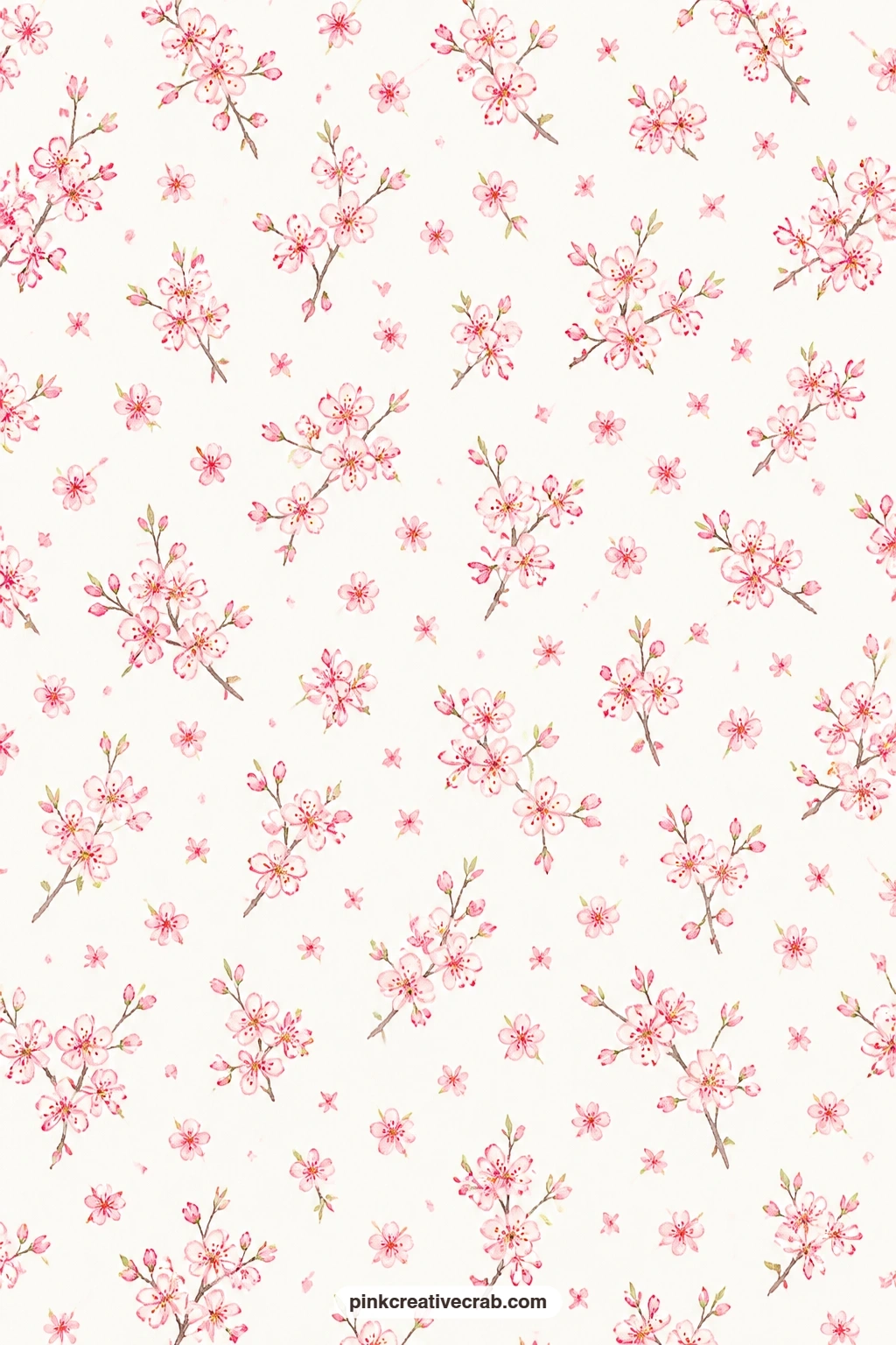 Cherry Blossom Branch Paper printable page — Pink cherry blossom branches toss loosely across white, a soft spring base under a photo or paired with the Japan