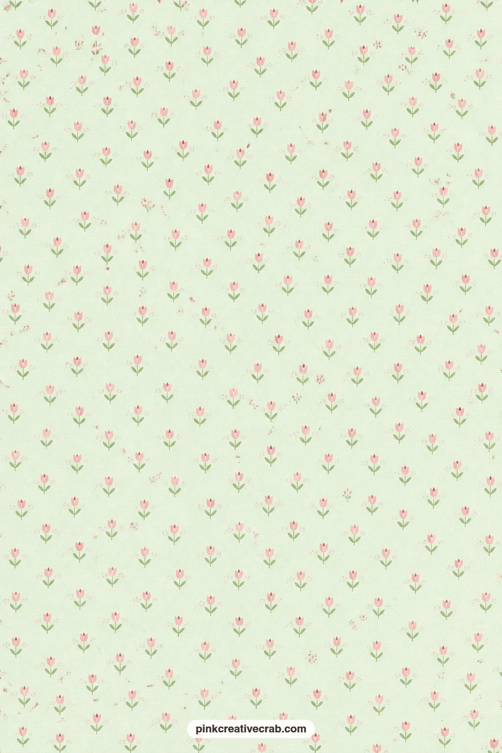 Ditsy Mint Tulip Paper printable page — Tiny pink tulips repeat in a ditsy pattern on soft mint, a fresh change of ground colour for wrapping a small spring