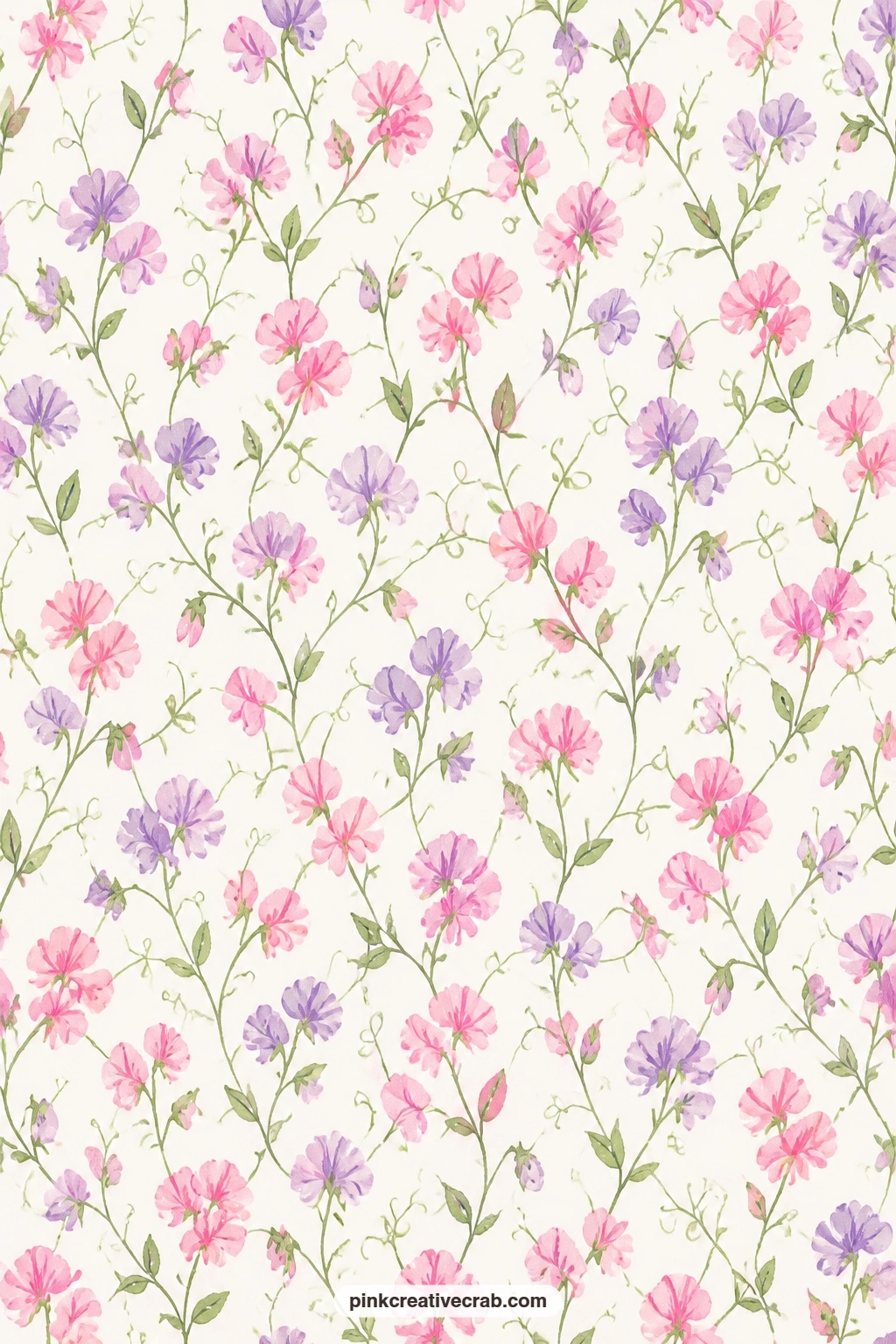 Climbing Sweet Pea Paper printable page — Sweet pea flowers in pink and lilac climb loosely over white, a pretty cover paper that pairs well with the Tone on