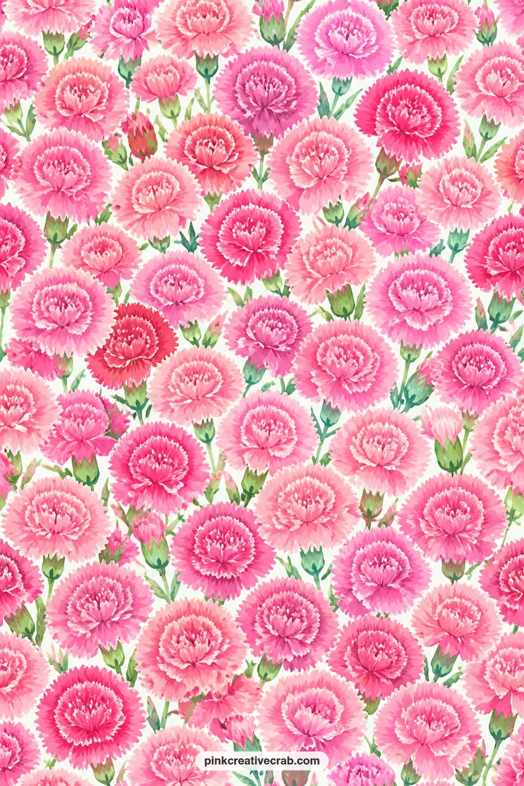 Dense Pink Carnation Paper printable page — Pink carnations fill the sheet densely on white, strong enough to stand alone as a journal page base without