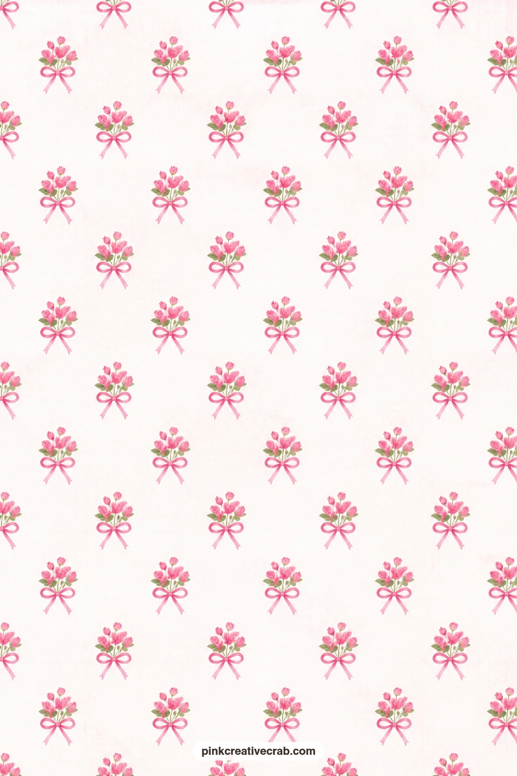 Half Drop Ribbon Rose Paper printable page — Small pink ribbon roses repeat in a half drop across white, a neat finishing paper for wrapping gifts once the
