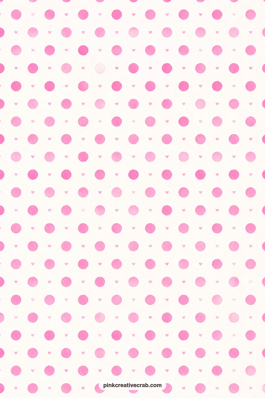Candy Dot Hearts Paper printable page — Pink polka dots sit on white with tiny hearts tucked between them, a playful card mat behind a candy themed sticker or