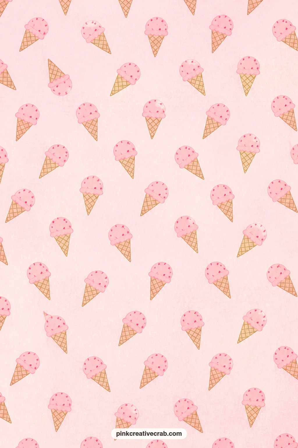 Strawberry Ice Cream Toss Paper printable page — Strawberry ice cream cones scatter loosely over a pale pink ground, fun for wrapping a birthday gift or
