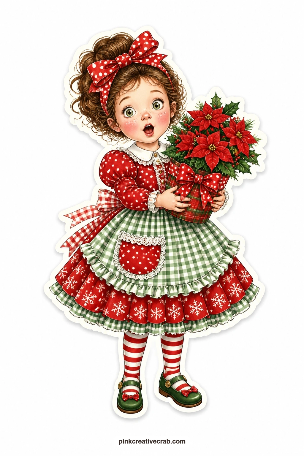 The Poinsettia Delight printable page. Christmas paper dolls free printable