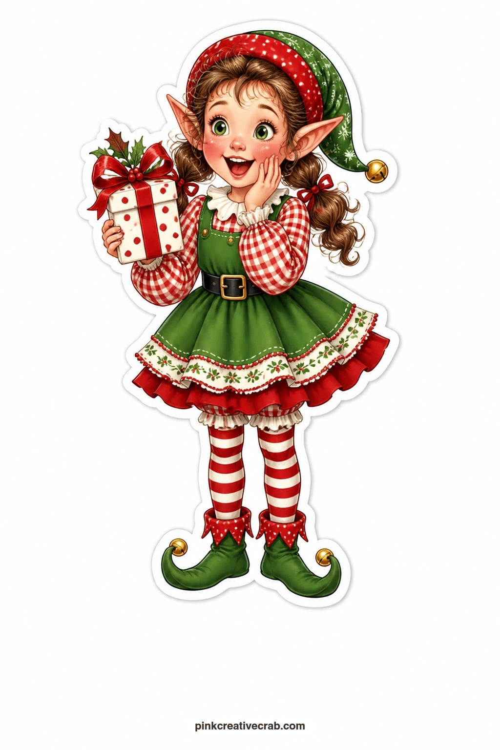 The Elf Ears Giggle printable page. Christmas paper dolls free printable