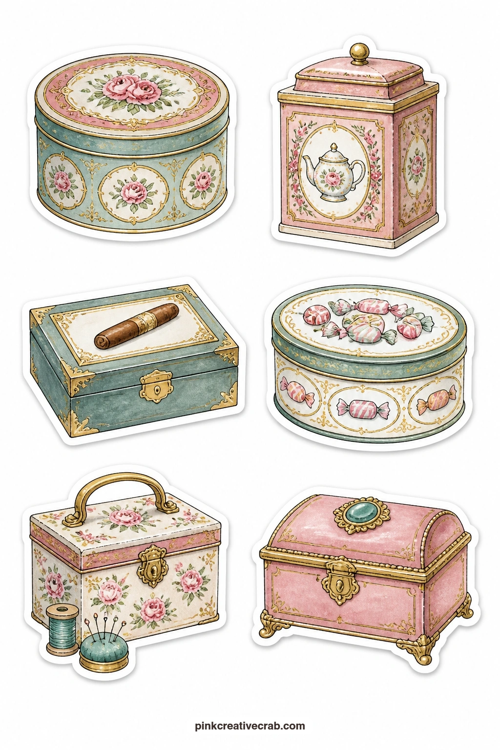 Tins and Boxes Stickers printable page — Short on time, print just this sheet and the paper pieces sheet together, cut out five pieces from each and tuck them