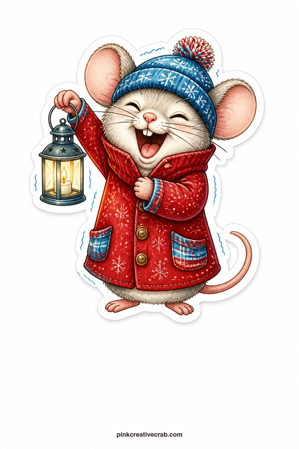 The Shivering Lantern Mouse printable page — Holding up a tiny lantern against the dark, this mouse shivers in a bright red coat but cannot stop laughing at