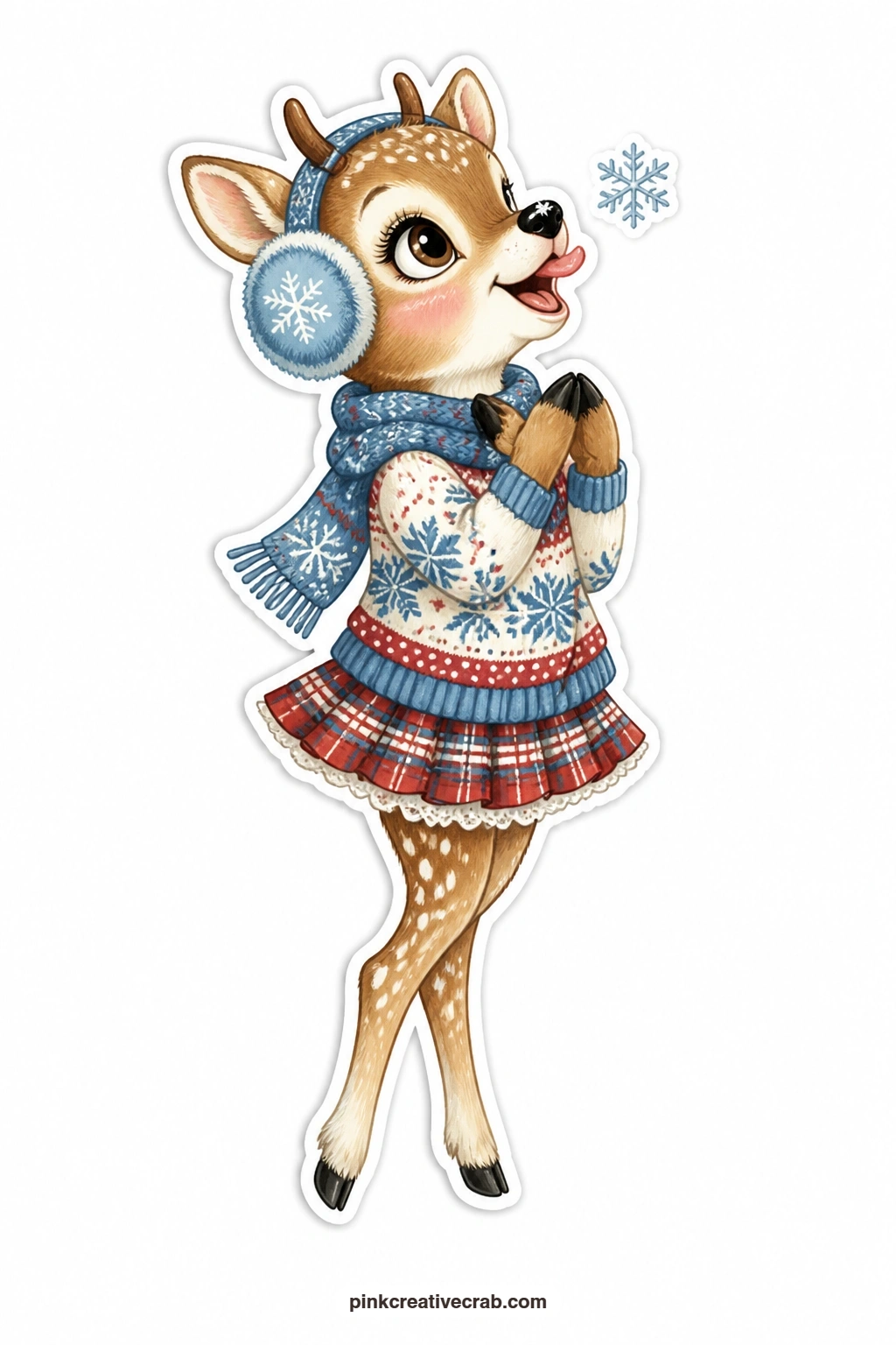 The Snowflake Deer printable page — Mounted on a foam dot and lifted just slightly off the card front, this amazed little deer seems to catch its snowflake in