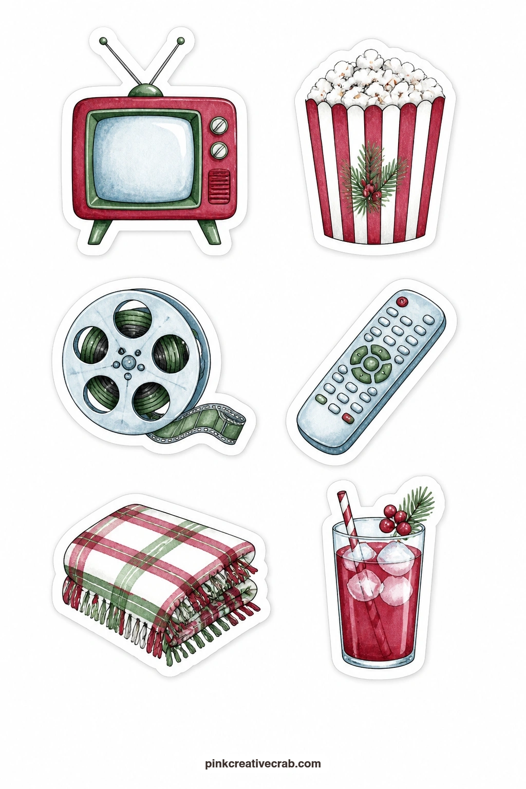 Movie Night Stickers printable page — Print this sheet on sticker paper for a peel and stick finish on a weekly spread, or print it on plain paper and glue