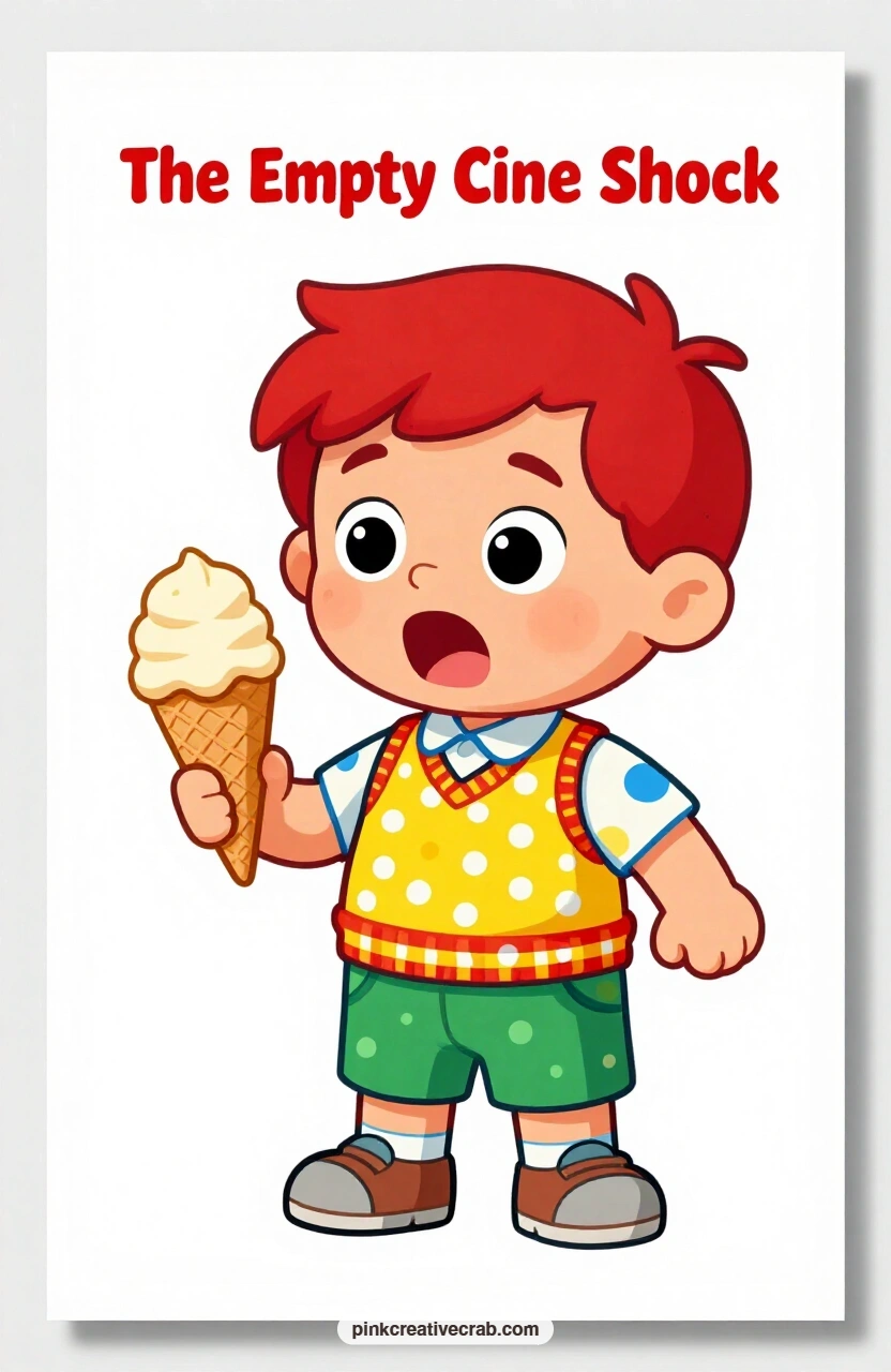 The Empty Cone Shock printable page — A cowlick stands straight up and his mouth falls wide open as he stares in total disbelief at an ice cream cone with