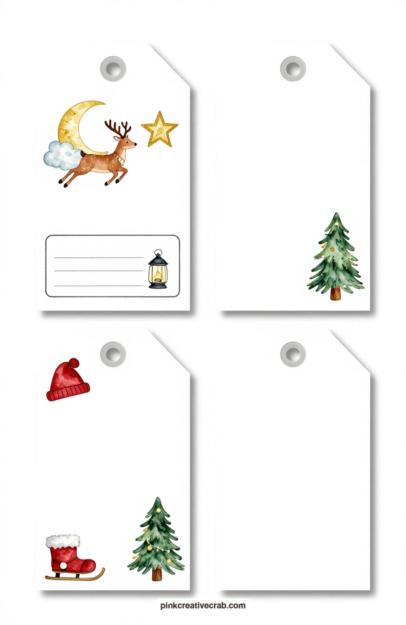 Flying Through the Night printable page — Keep this sheet for the gift that arrives last on Christmas morning: the cloud tag with a crescent moon and a flying