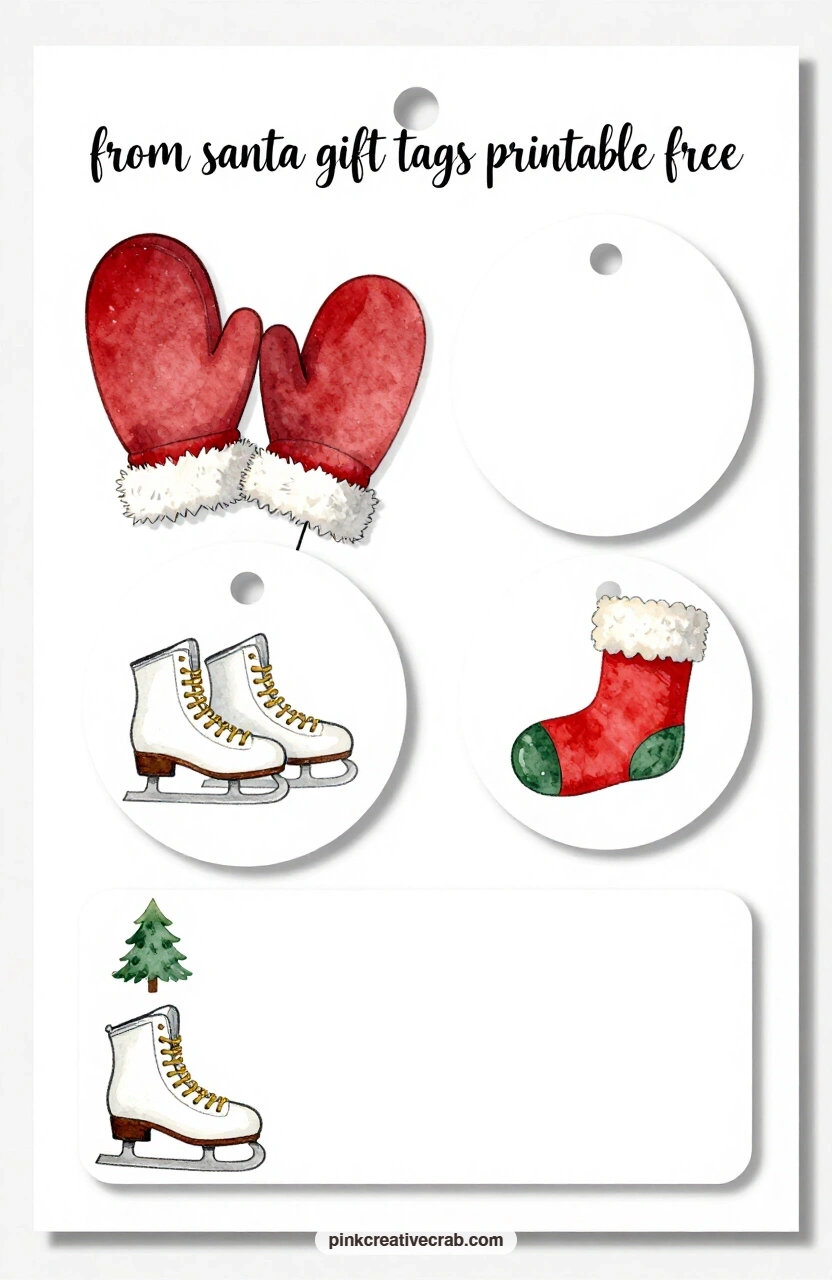 Mittens and Skates printable page — If you already print pages from the toy shop junk journal set, the mitten-shaped tag with fur trim and the round tag with a