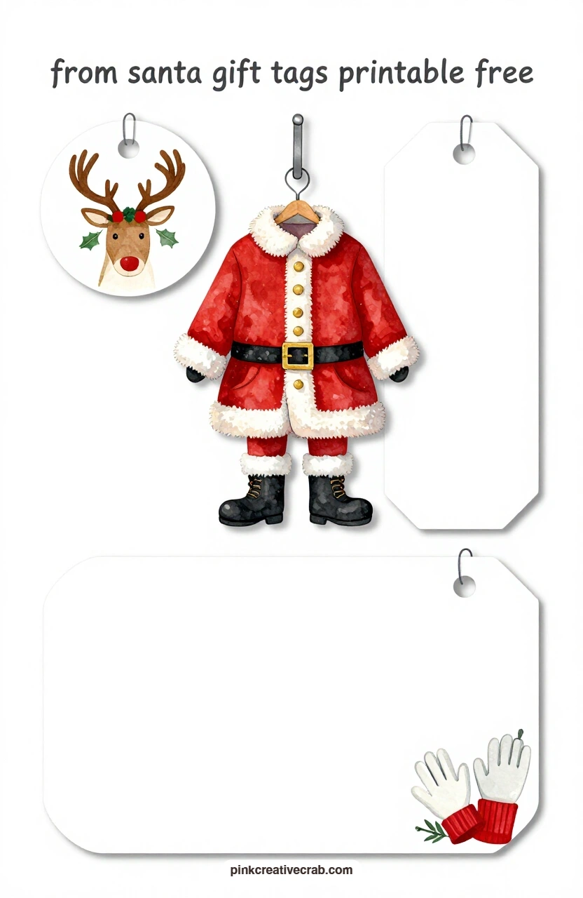 Red Coat on a Hook printable page — Writing on the round tag with reindeer antlers and holly works well for a wish rather than a name, something short the gift