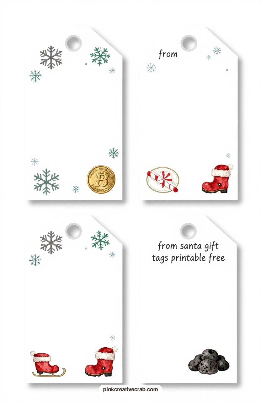 Snowflakes and Coal printable page — Short on time on Christmas Eve, just the cloud tag with snowflakes gets a gift ready in five minutes: print, cut, punch a