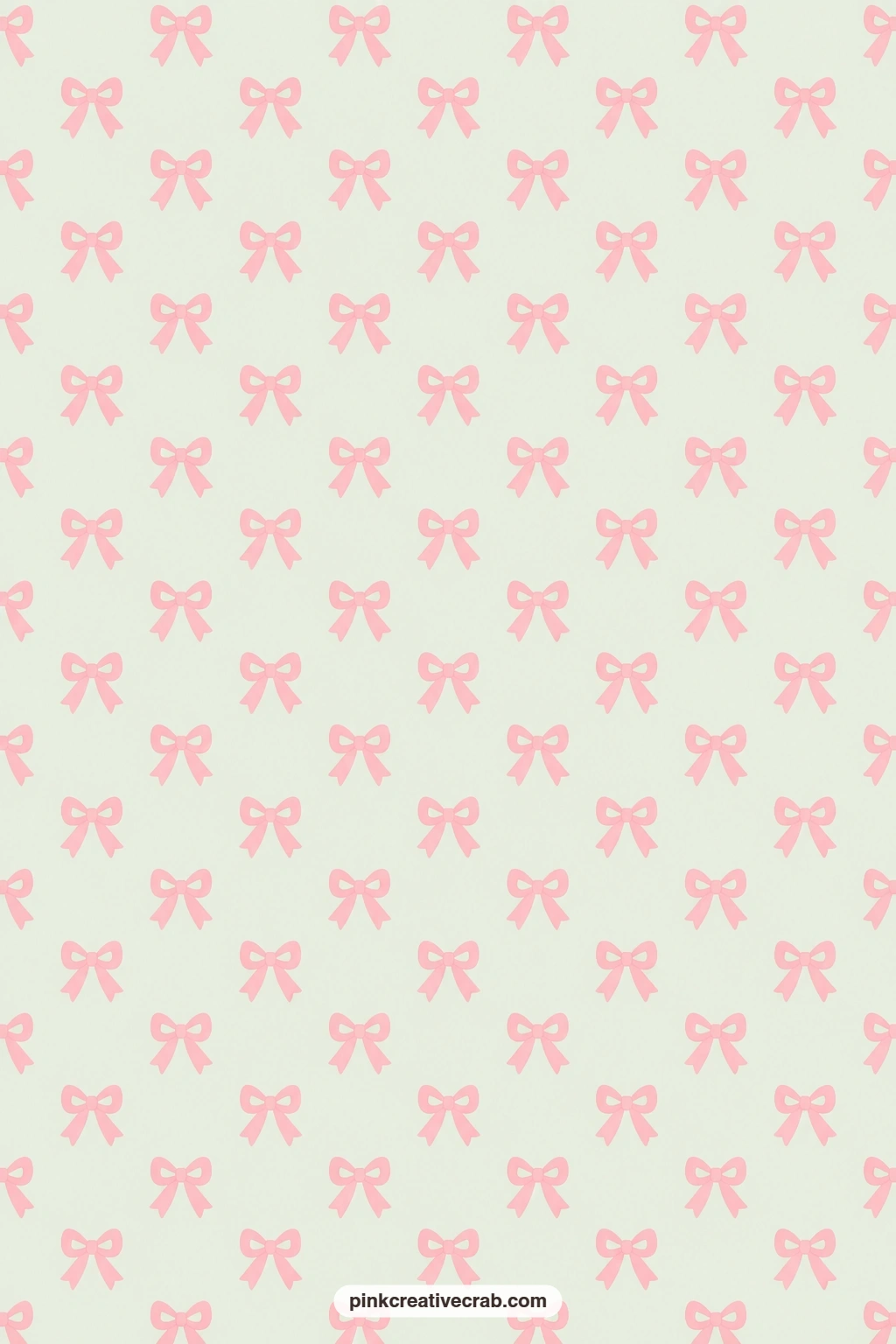 Pink Bow Repeat Paper printable page — Small pink bows line up in a neat repeat over pale sage, a tidy mat behind a sticker or a cut paper tag on a handmade
