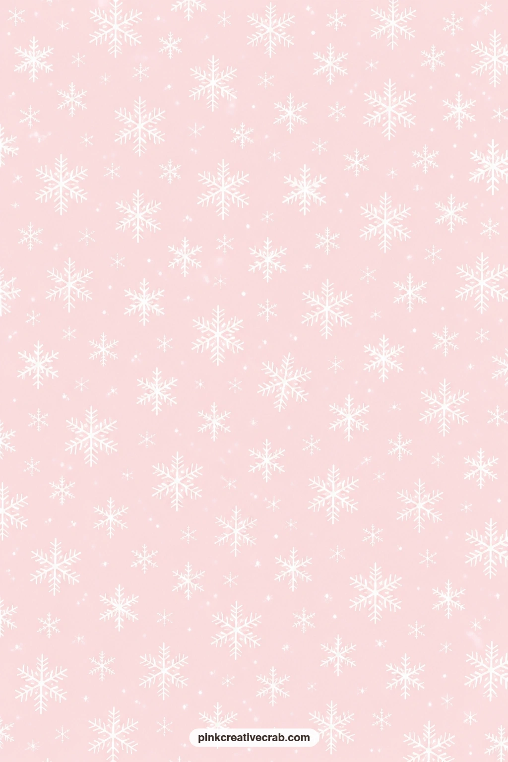 White Snowflake Blush Paper printable page — White snowflakes scatter over a pale pink ground, an easy journal page base under a winter photo or a handwritten